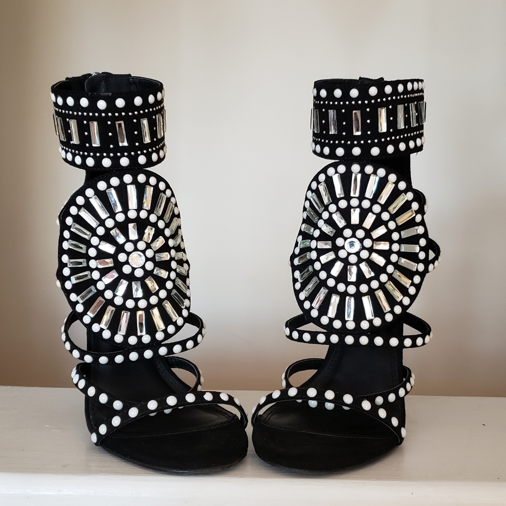 Black embellished gladiator heels Size 7.5